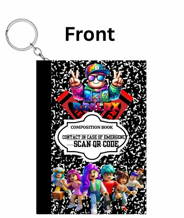 Emergency contact QR code composition key chain