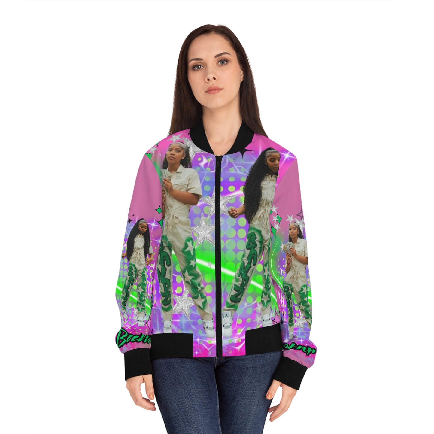 Personalized Women's light weight Bomber Jacket (AOP)