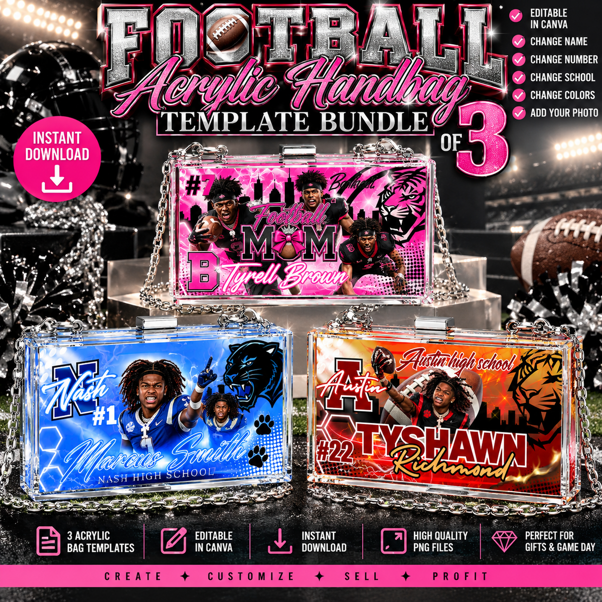 Football Acylic Handbag Template