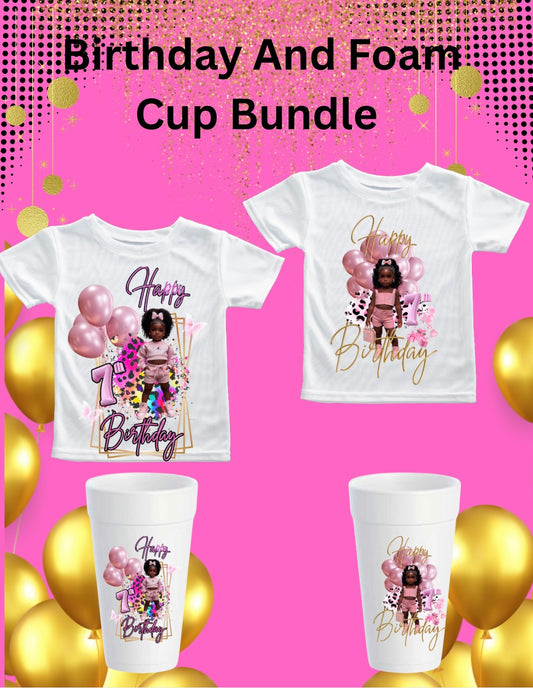Birthday T shirt design and foam cup bundle