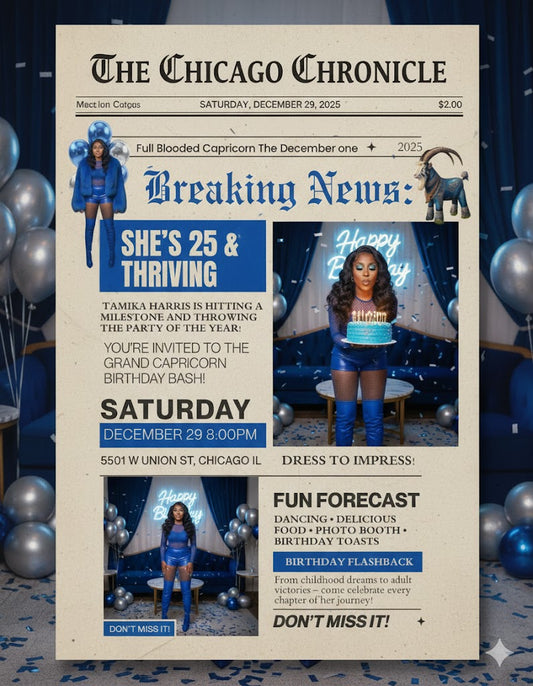 Capricorn Birthday Newspaper invitation