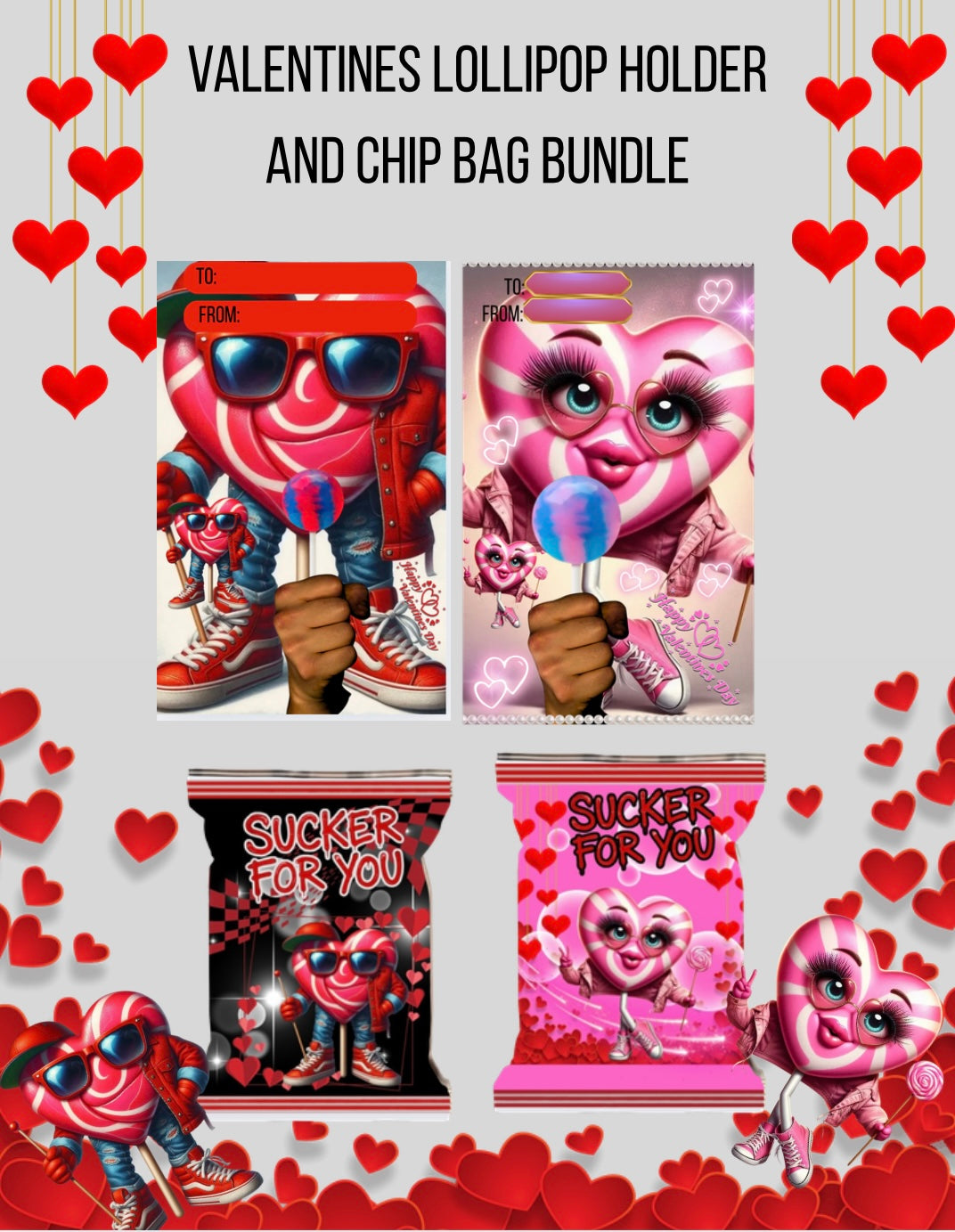Valentines lollipop Holder and Chip Bag Bundle