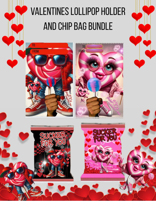 Valentines lollipop Holder and Chip Bag Bundle