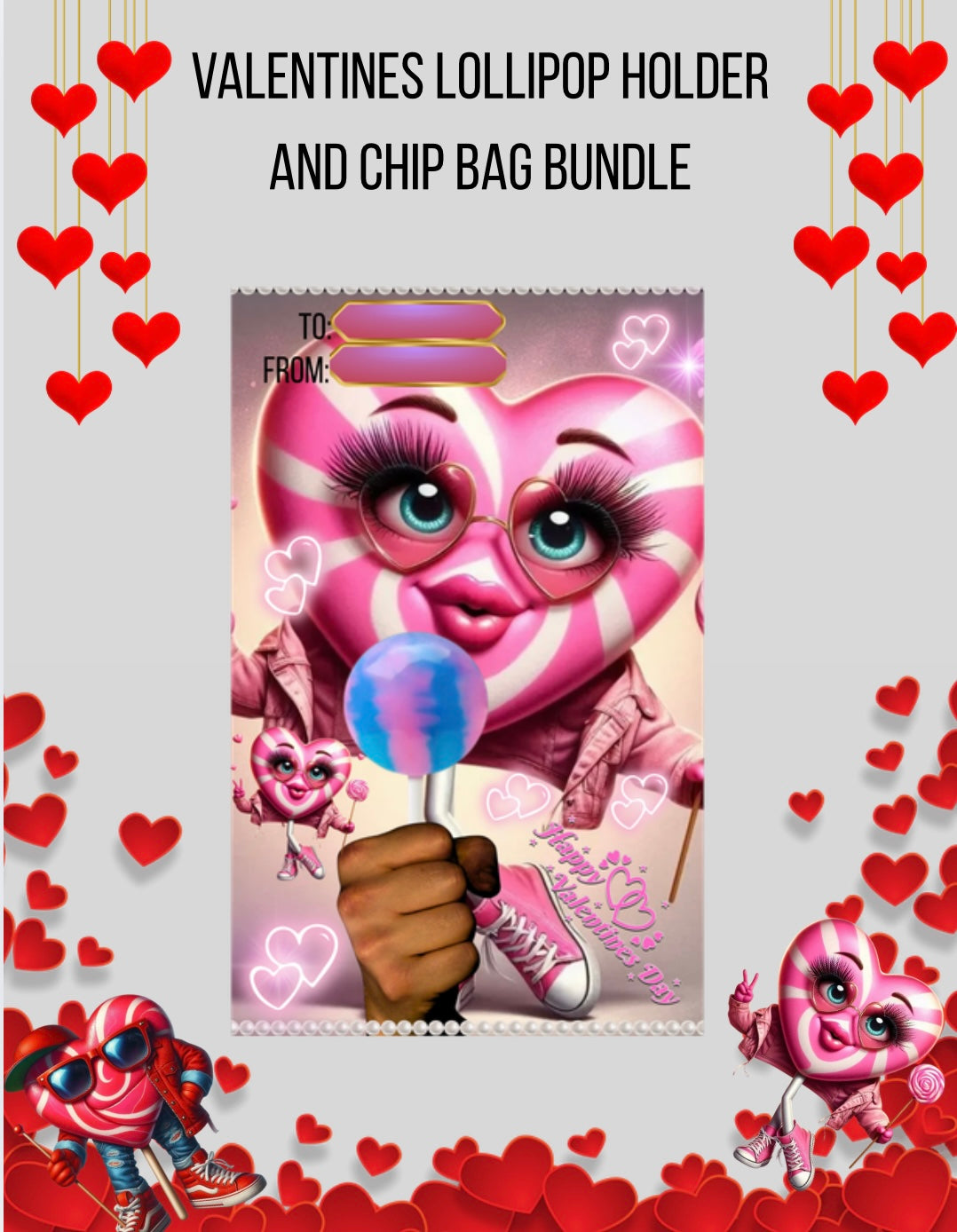 Valentines lollipop Holder and Chip Bag Bundle